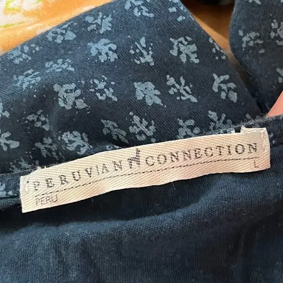 Peruvian Connection Women's Teal Blue Pima Cotton Dress Pockets 3/4 Sleeve Large - Picture 4 of 9